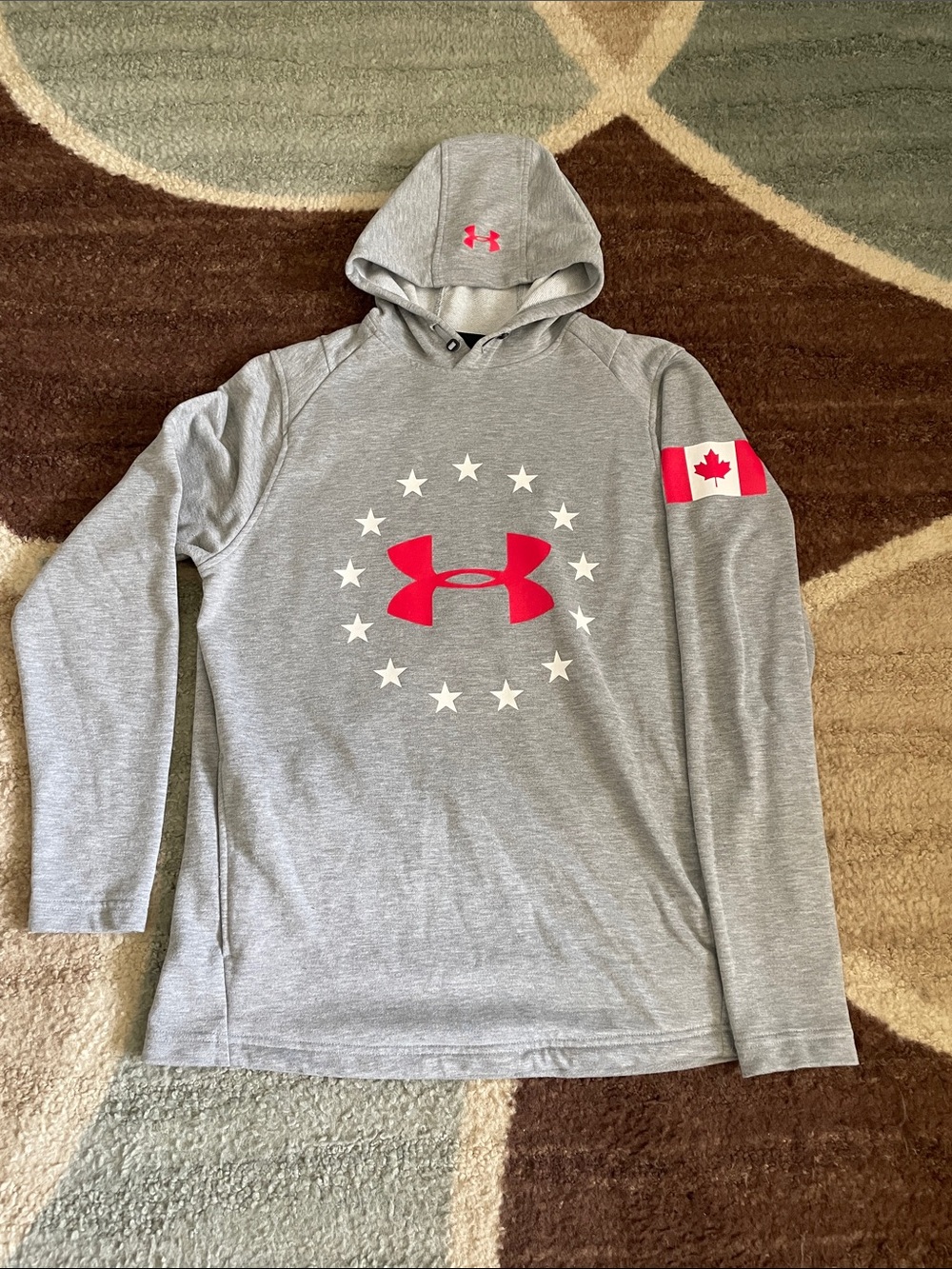 Under Armour Gray Hoodie with Bright Red Logo and Canadian Patch
